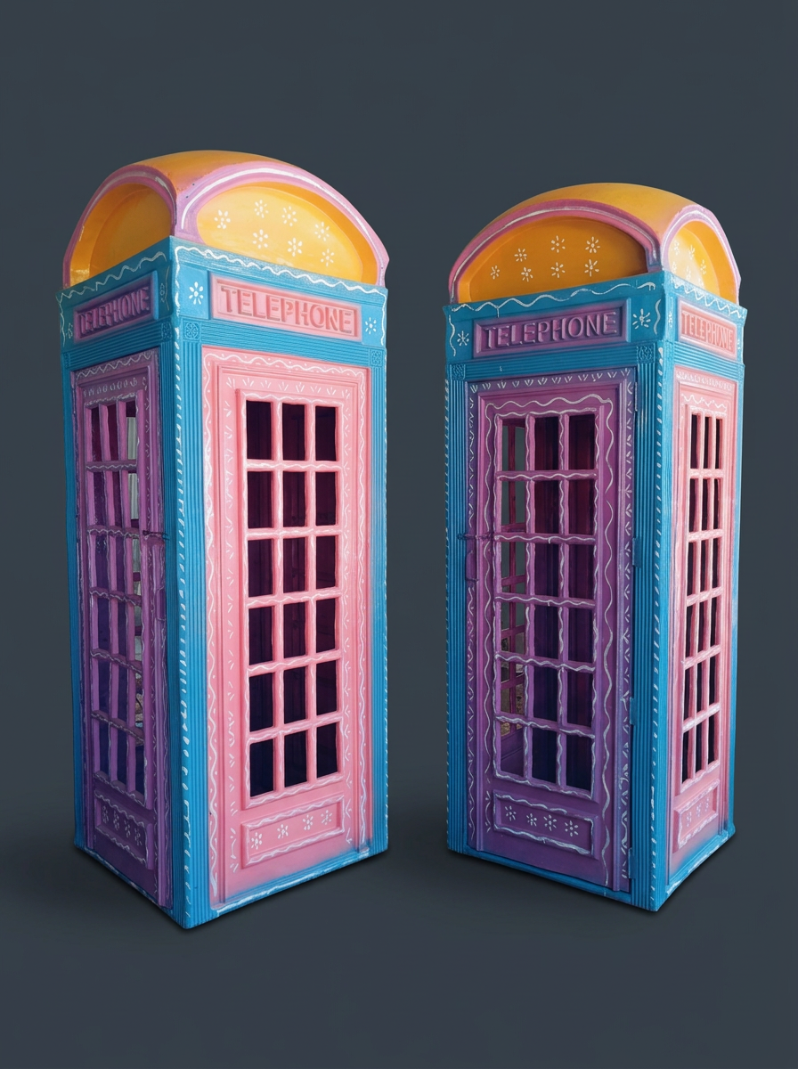 Folk Telephone Booth Pair in Turquoise & Lilac
