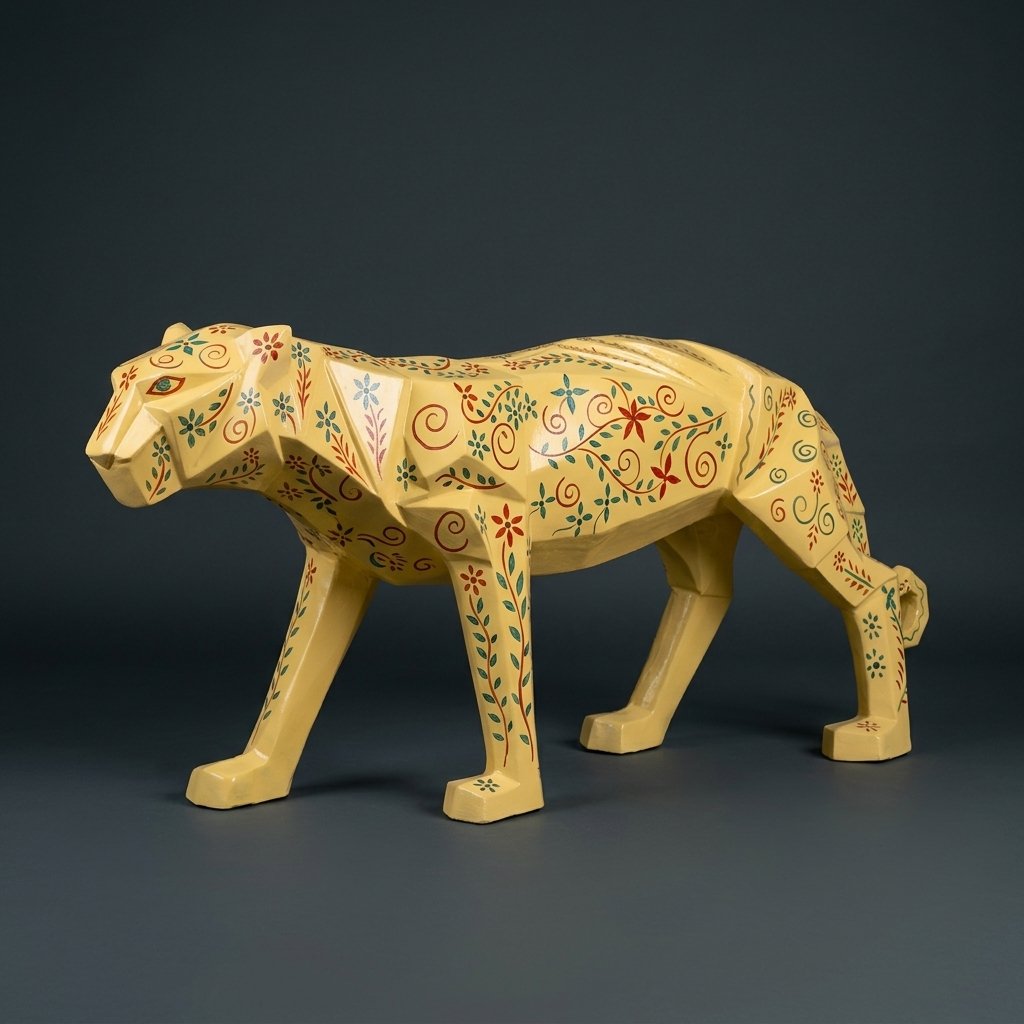 Floral Geometric Panther Statue