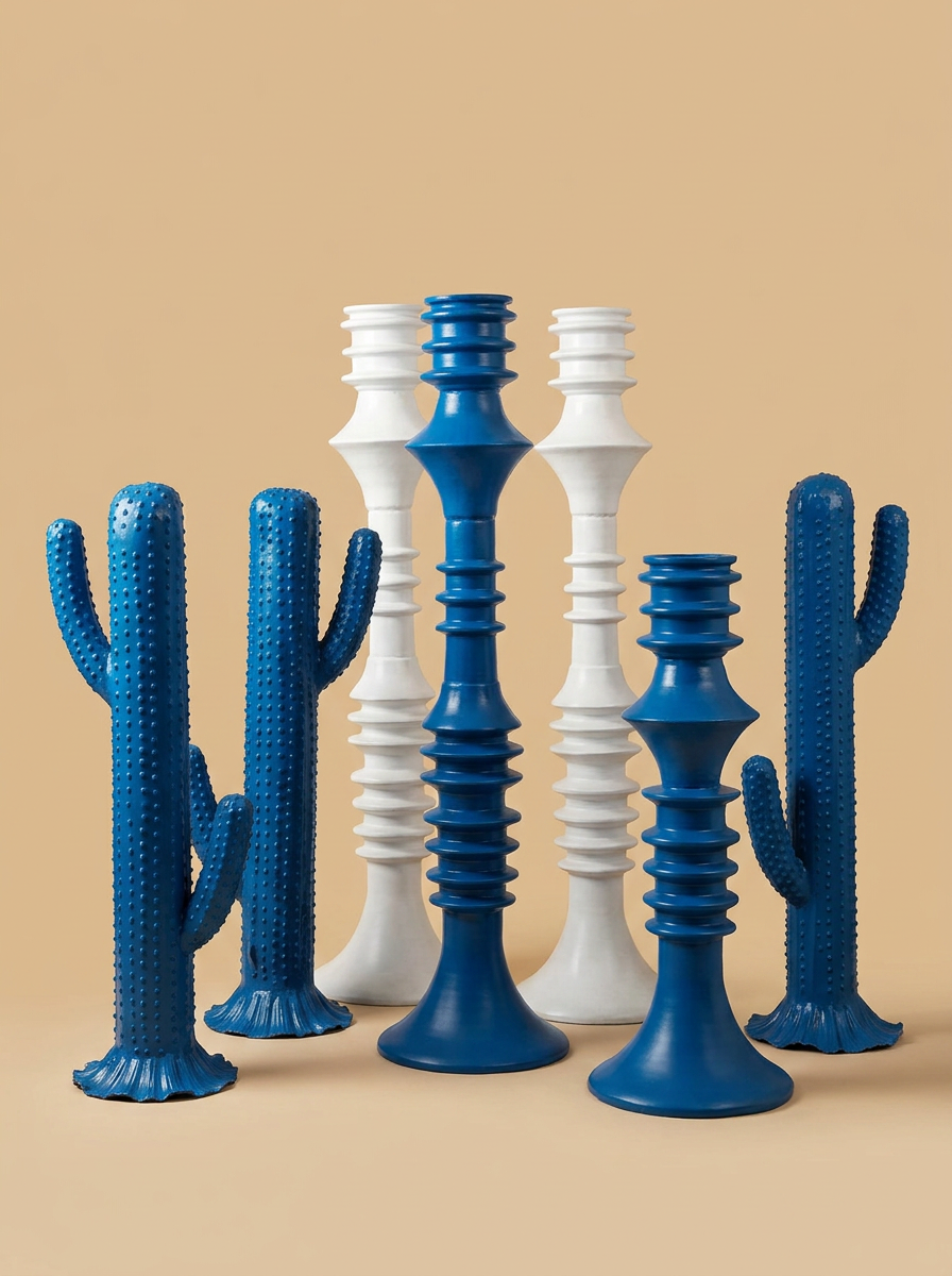 Cactus & Column Set in Cobalt Blue
