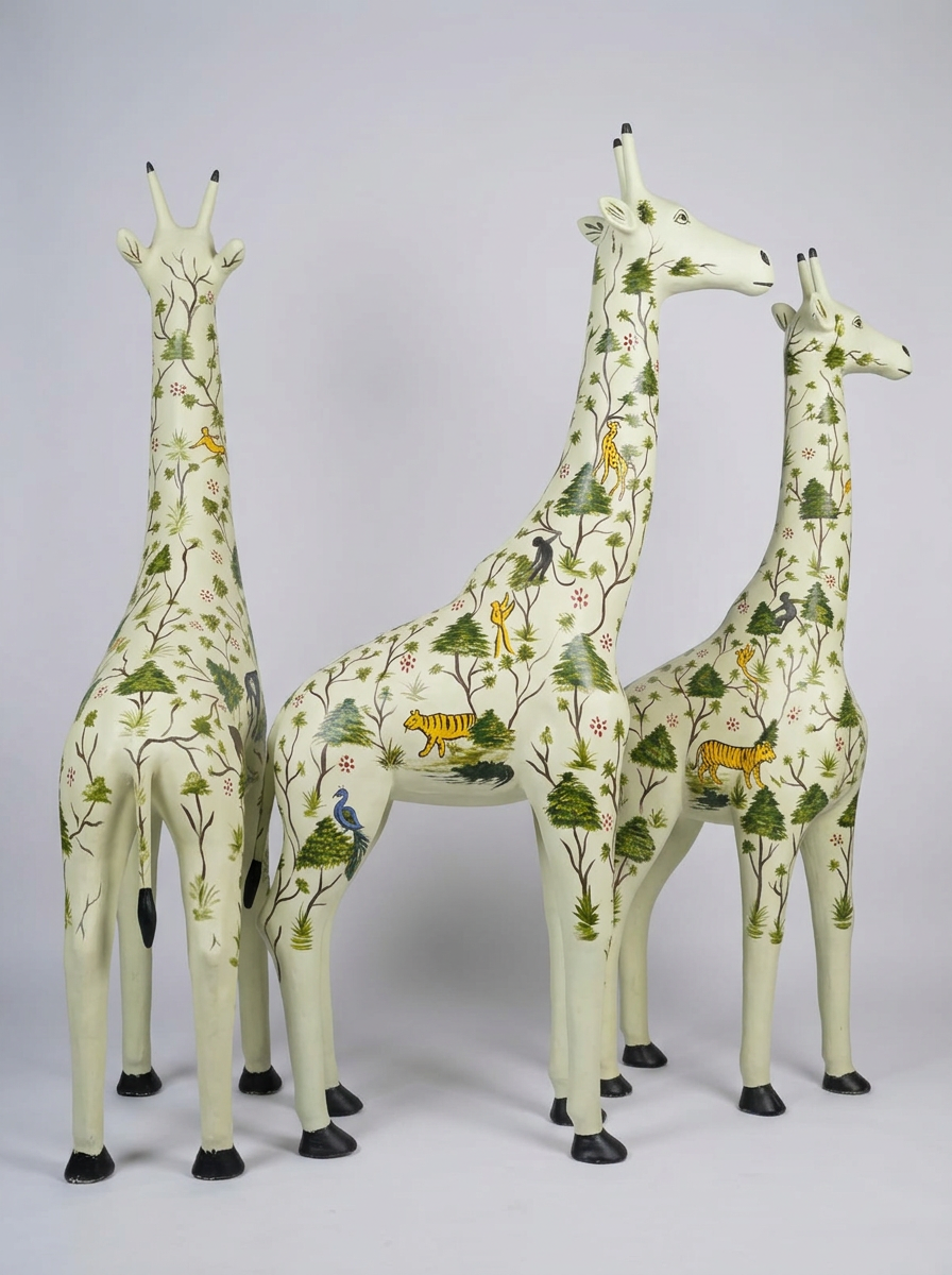 Jungle Giraffe Family in Ivory Hand-painted