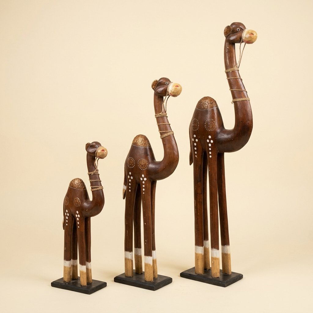 Wooden Camel Statues Set