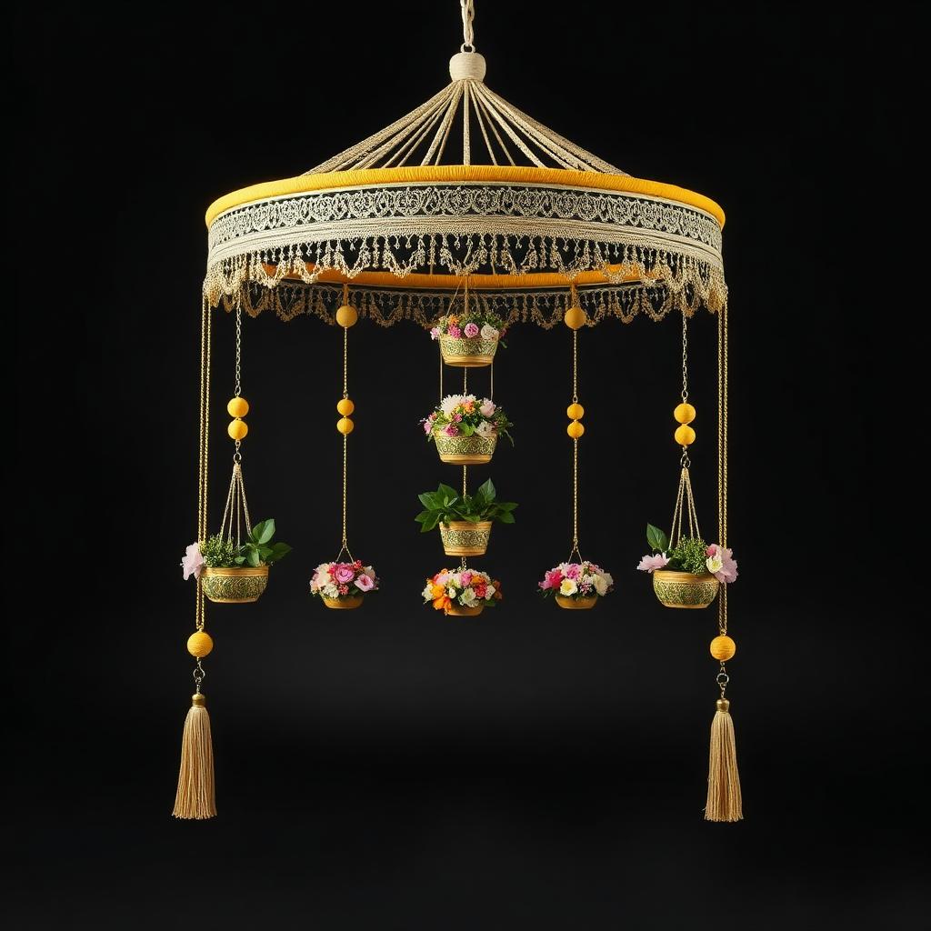 Floral Pot Canopy in Ivory, Green & Yellow