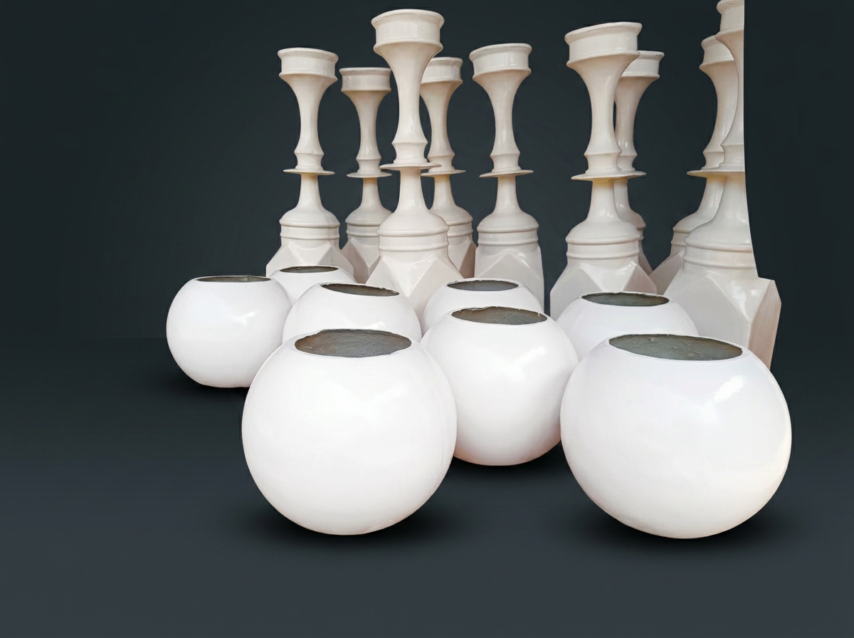 Sphere Planter & Pedestals in Gloss White