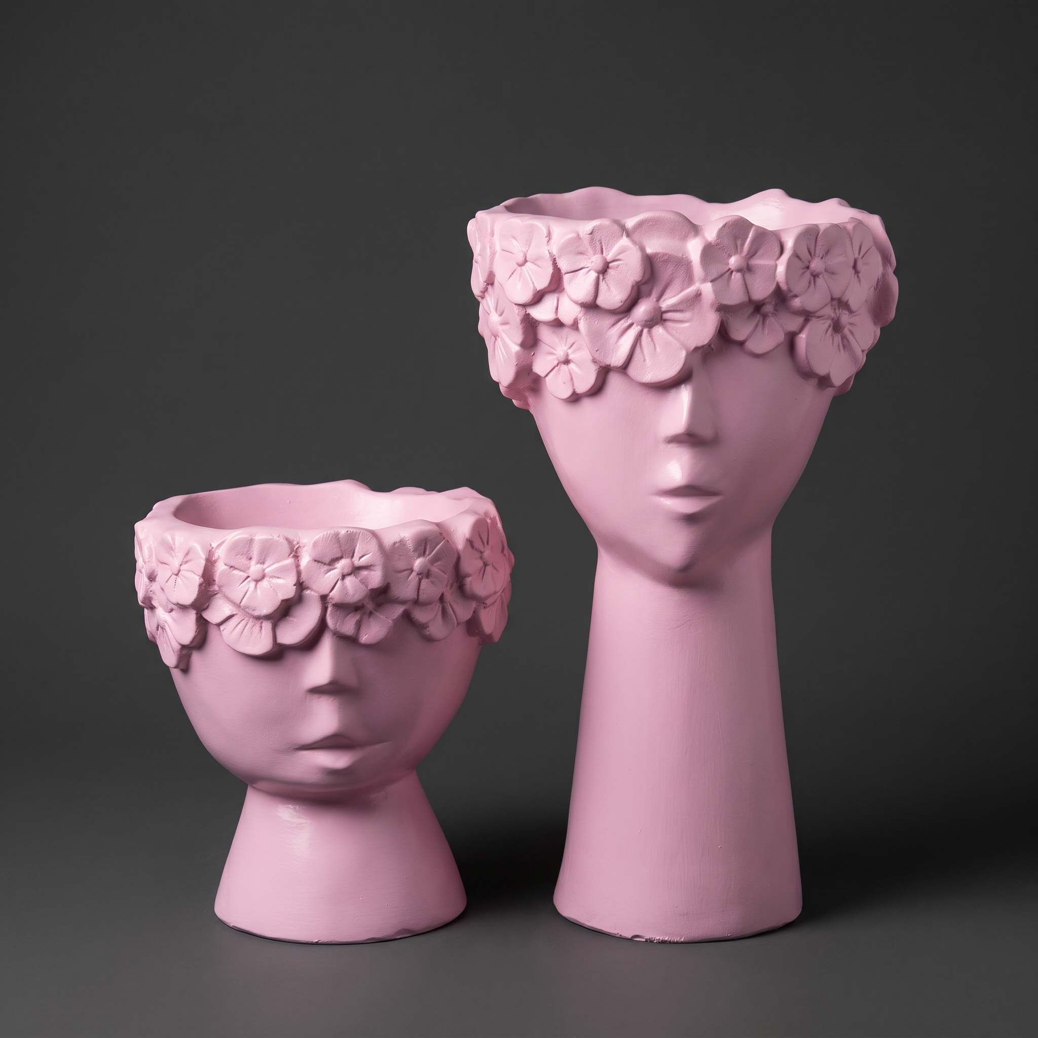 Pink Flower-Crown Face Planter Bust Set — MD 1062