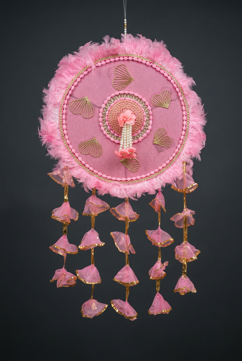 Feather Halo Hanging in Rose Pink & Gold