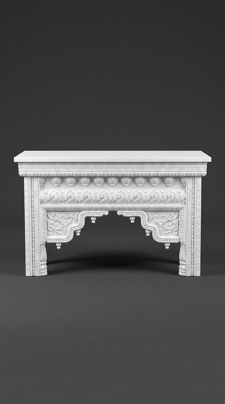 Heritage Carved Console in Ivory White
