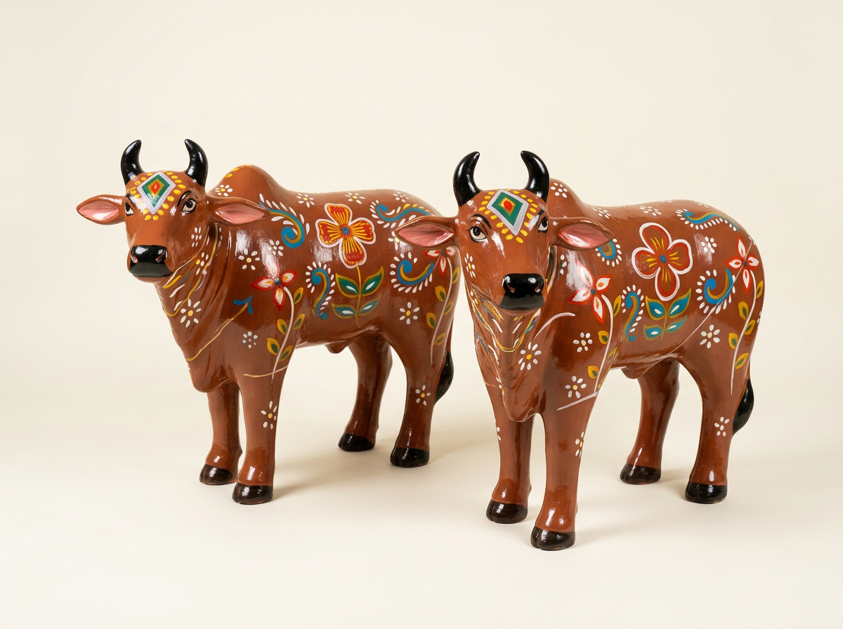 Folk Bull Pair in Terracotta Gloss