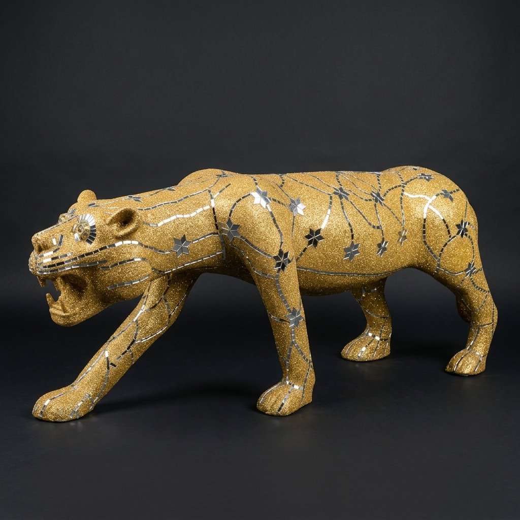 Mosaic Gold Jaguar Statue