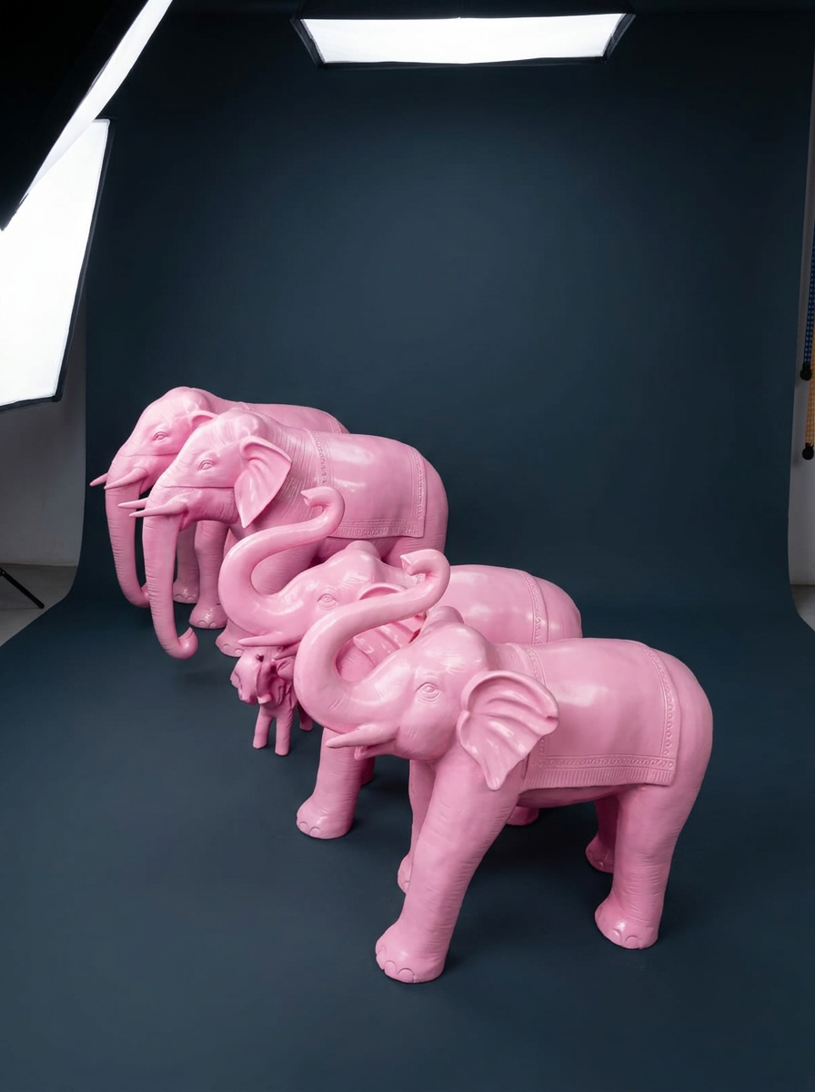 Standing Elephant Row in Bubblegum Pink