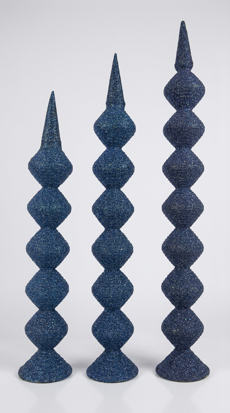 Navy Glitter Spire Pillar Trio