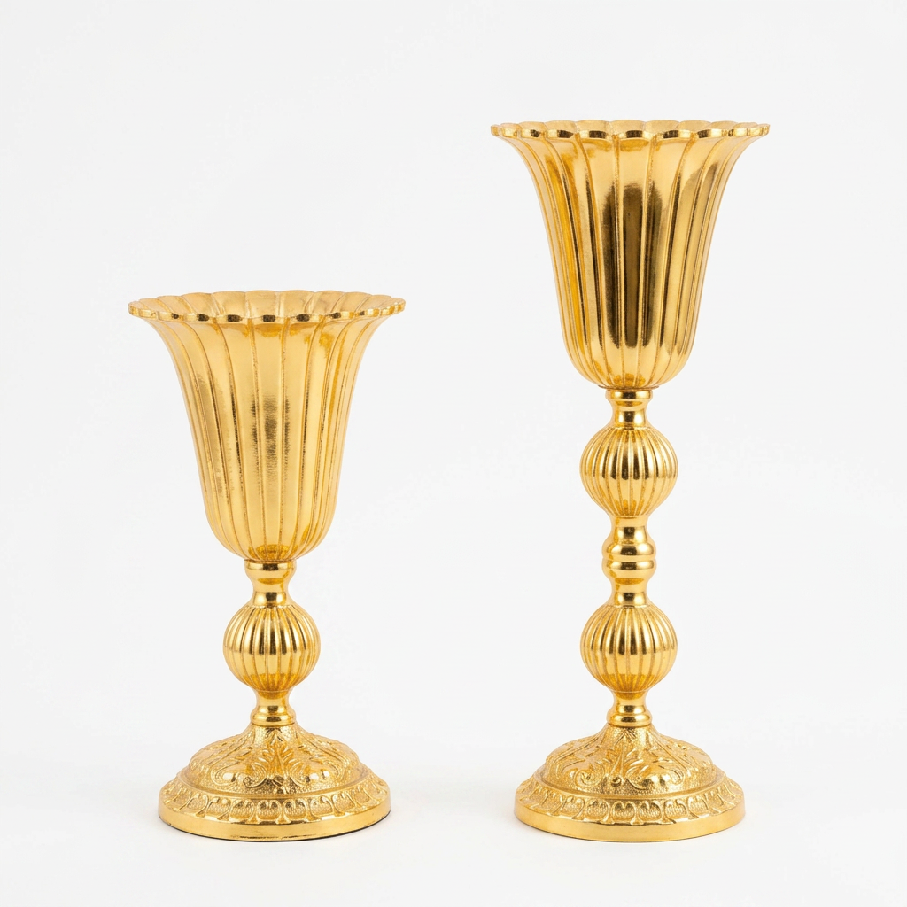 Gold Fluted Trumpet Vase Pair