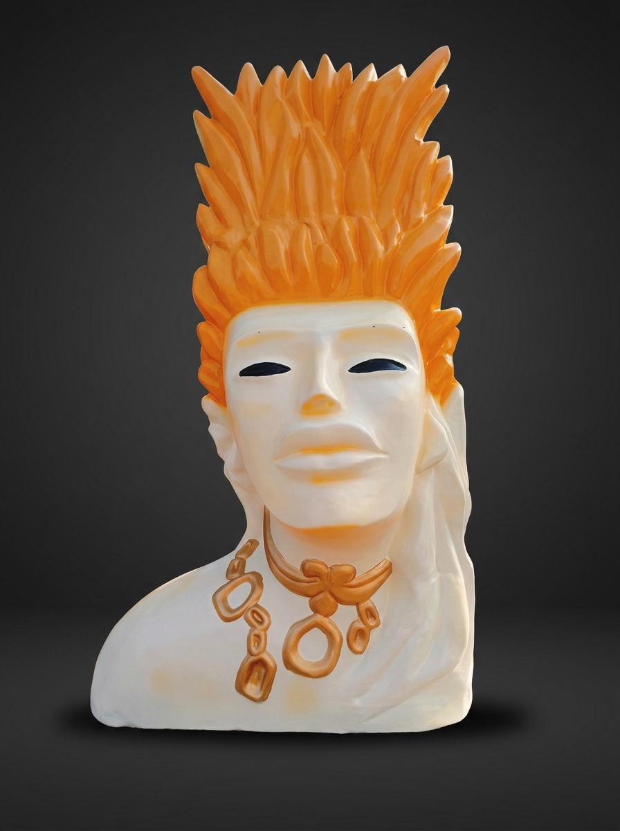 Tribal Face Bust in Ivory & Saffron