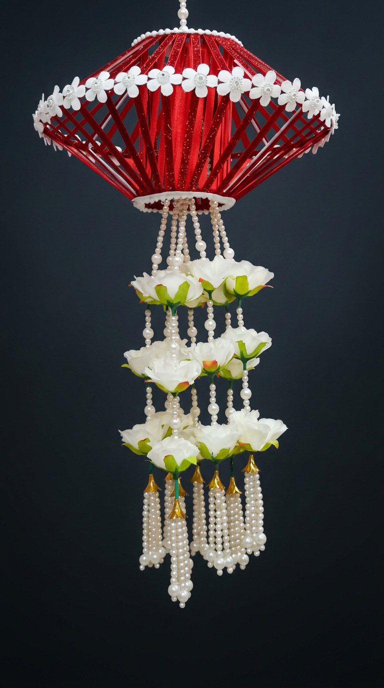 Pearl Rose Jhoomar in Crimson & Pearl