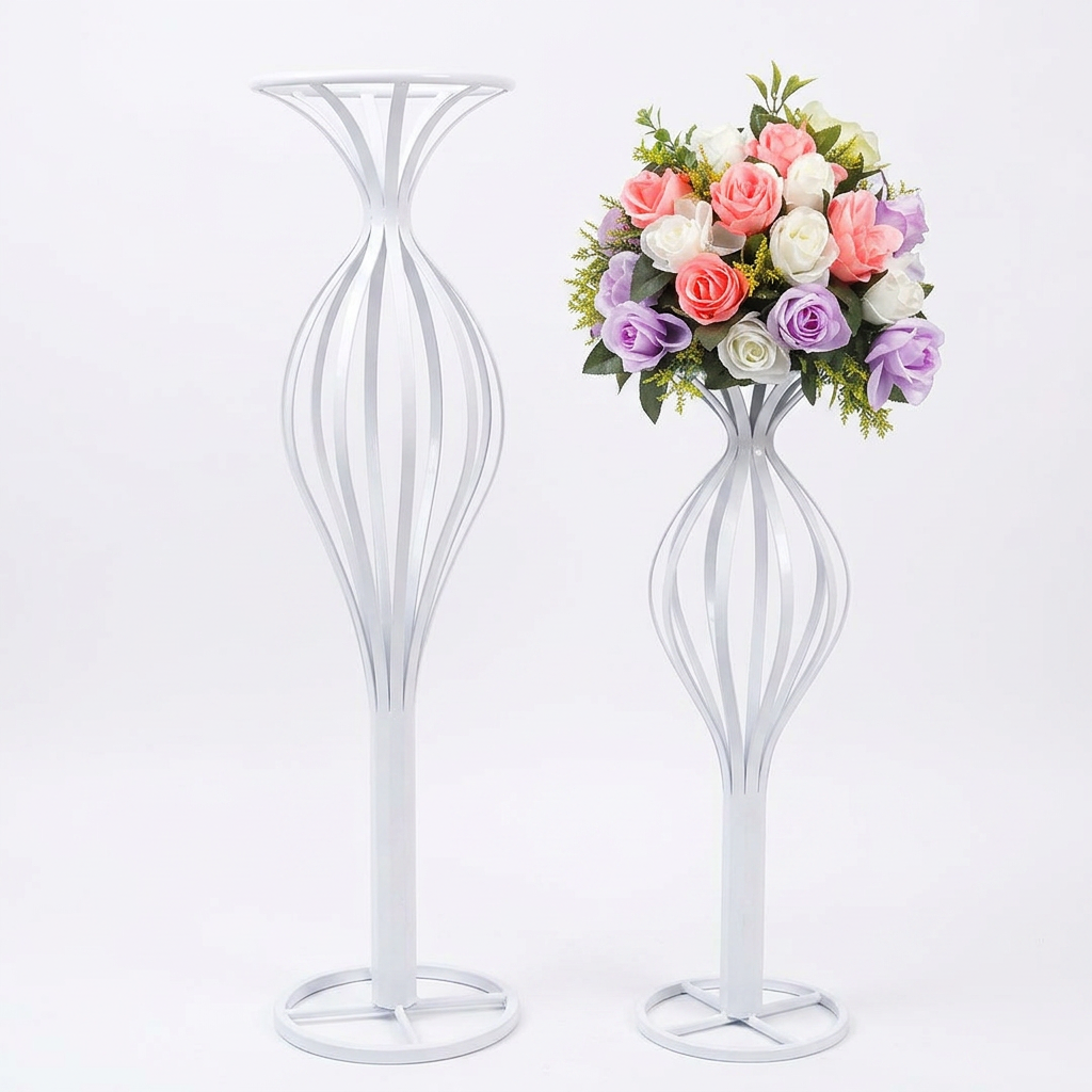 White Wire Vase Pedestal Pair