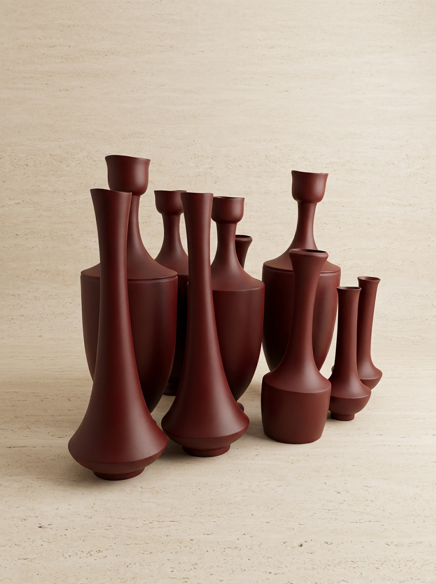 Tulip Stem Vases in Oxblood Matte