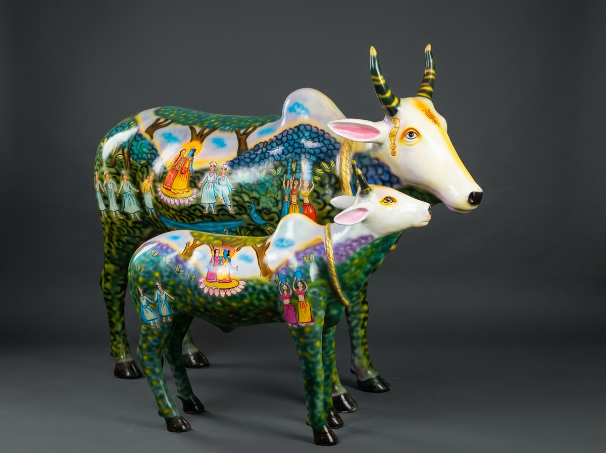Pichwai Cow & Calf in Forest Hand-painted
