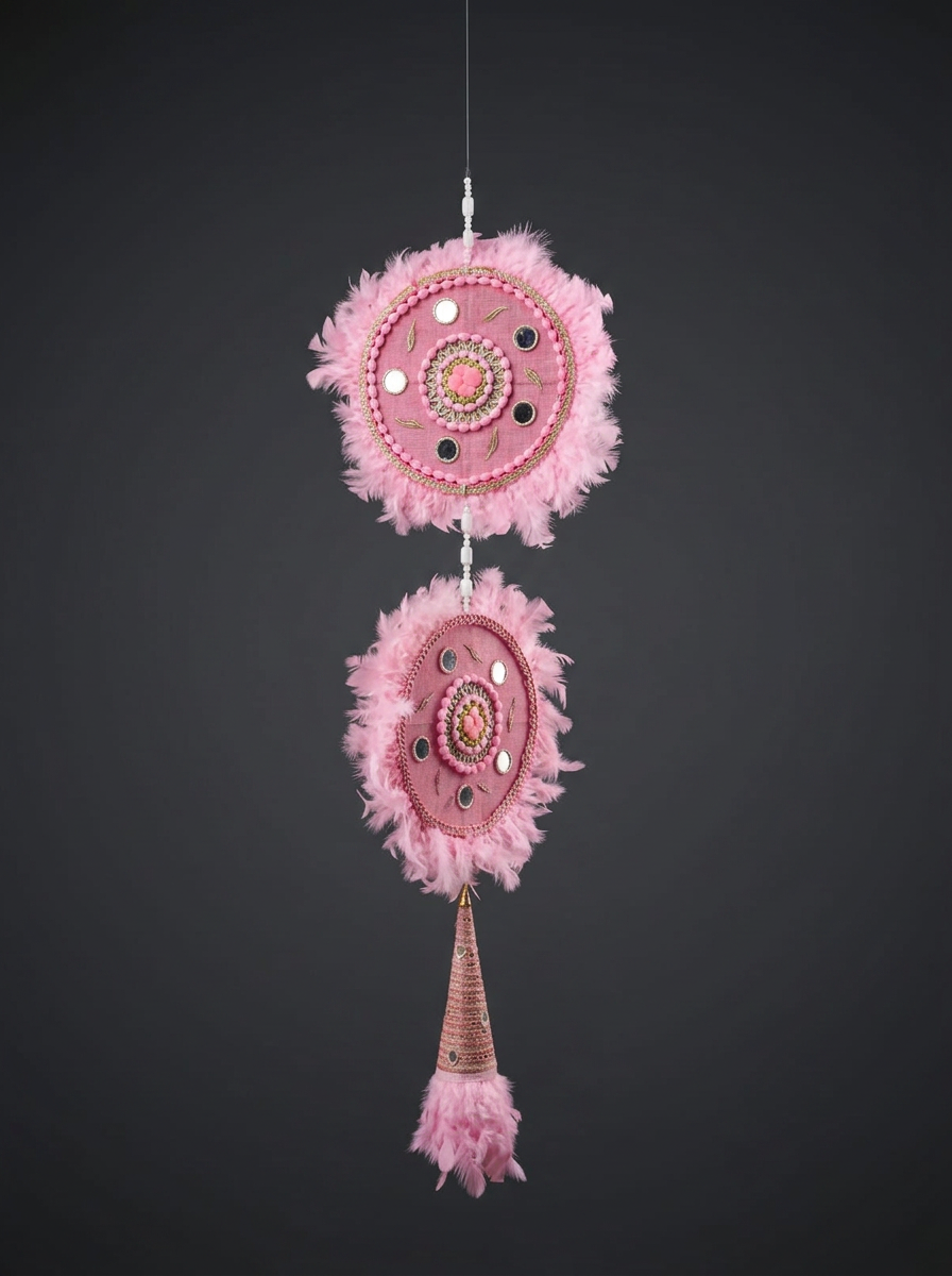 Feather Mirror Latkan in Rose Pink