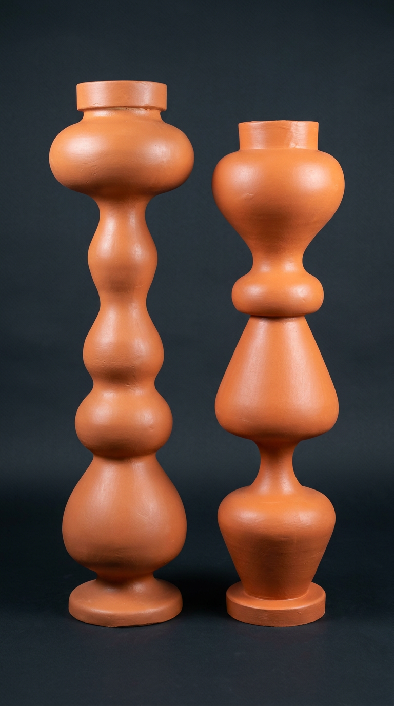 Terracotta Bubble Turned Pillar Pair