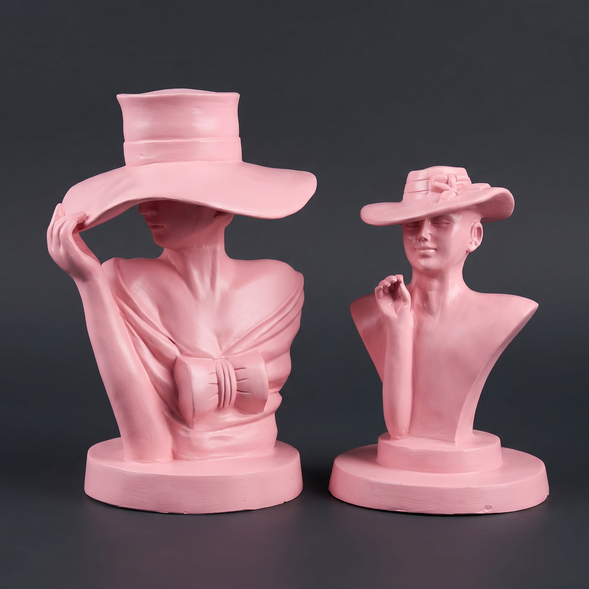 Pink Lady-With-Hat Face Bust Pair — M.D 535