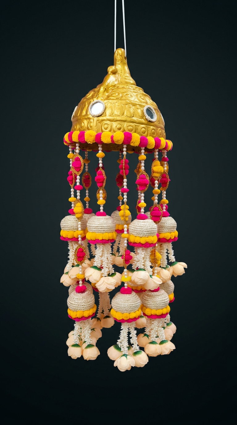 Gold Dome Jhoomar in Gold, Pink & Ivory