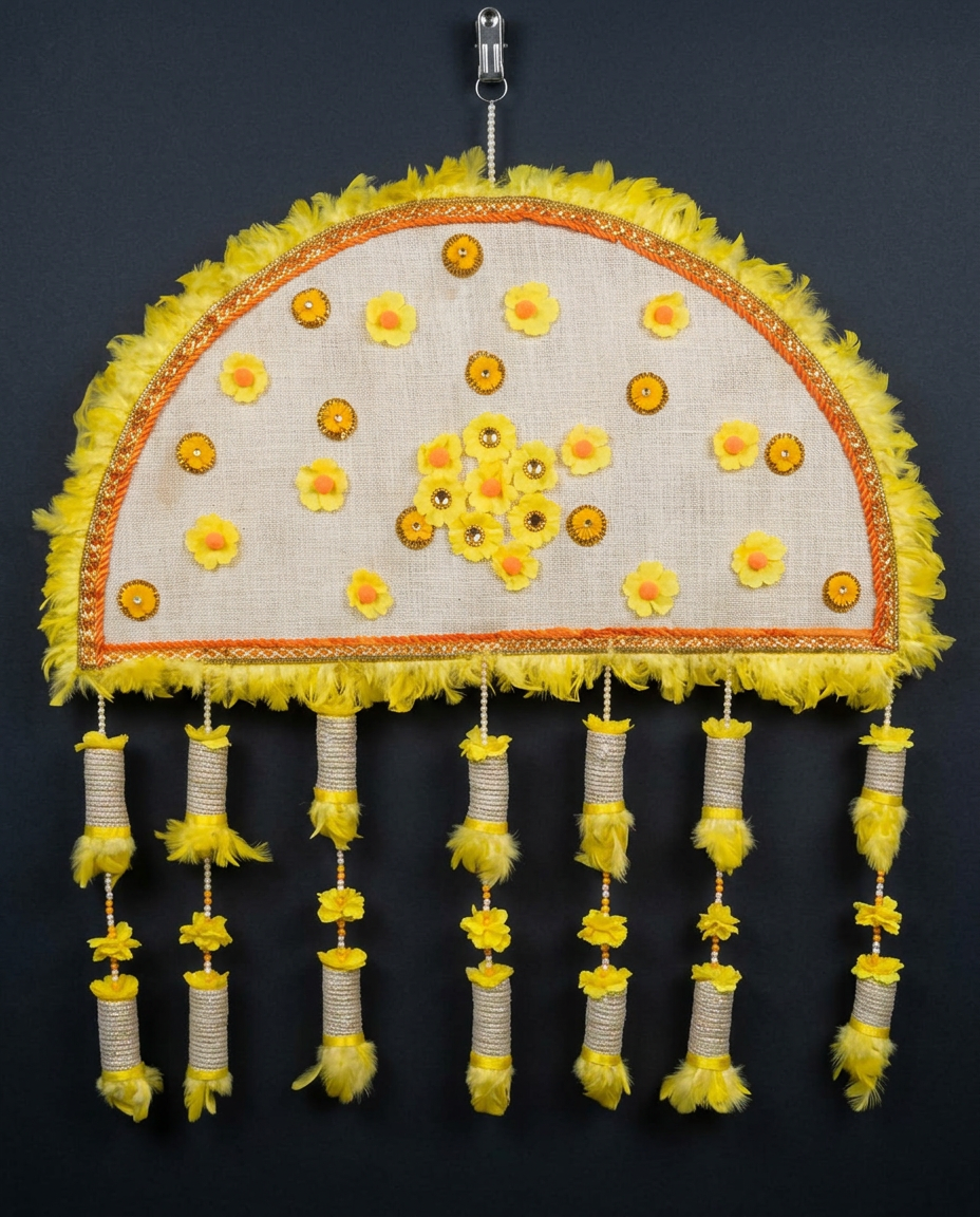 Yellow Feather Pankha in Lemon & Natural