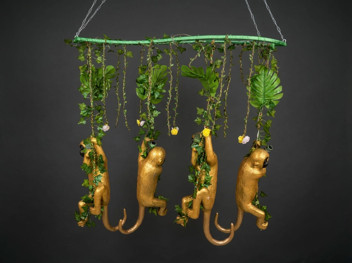 Monkey Vine Chandelier in Gold & Green