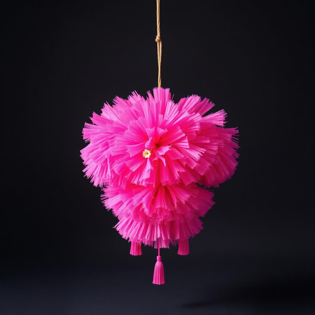 Tiered Pom Hanging in Fuchsia & Marigold