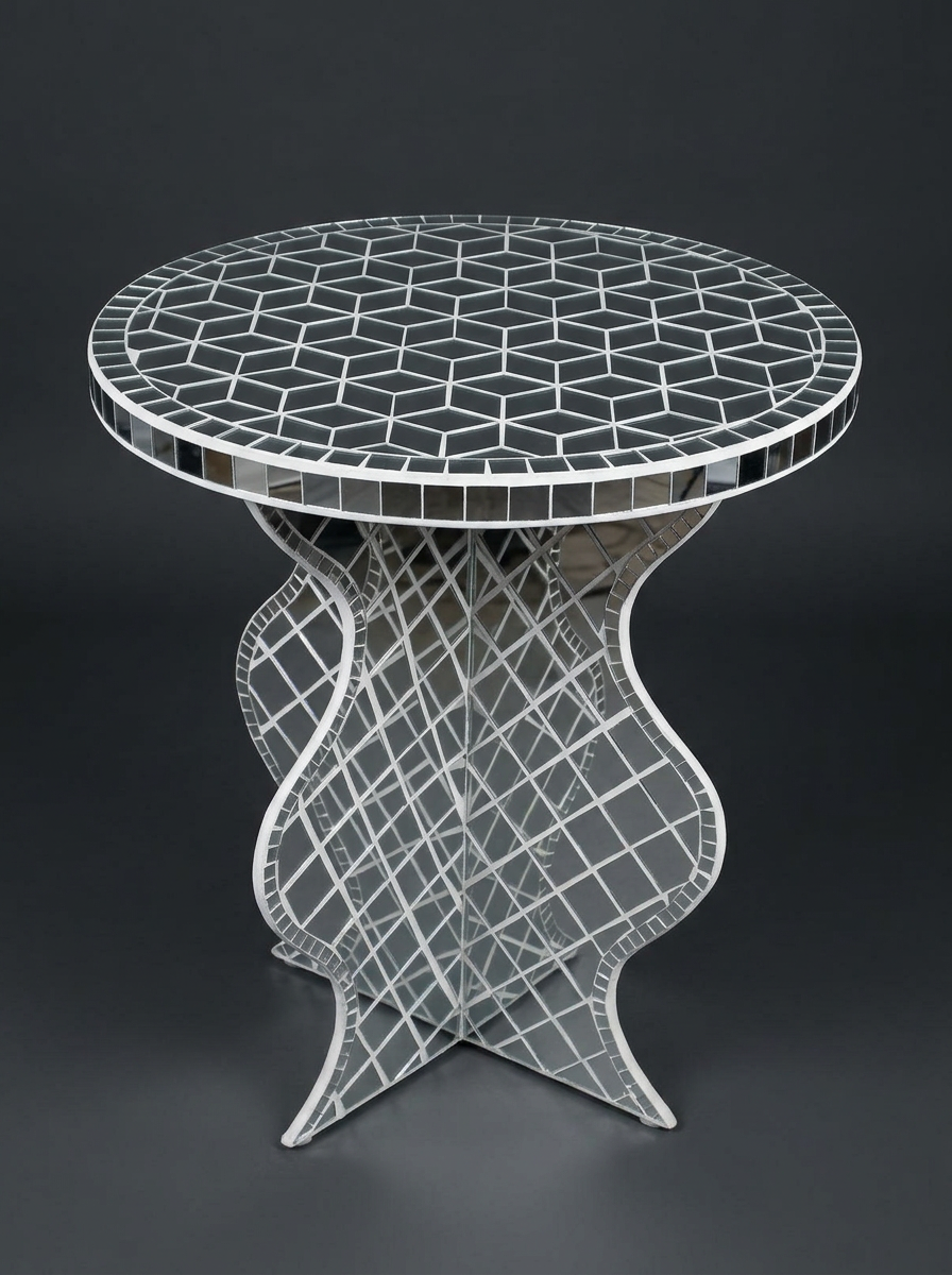 Mirror Round Side Table in Mirror Mosaic