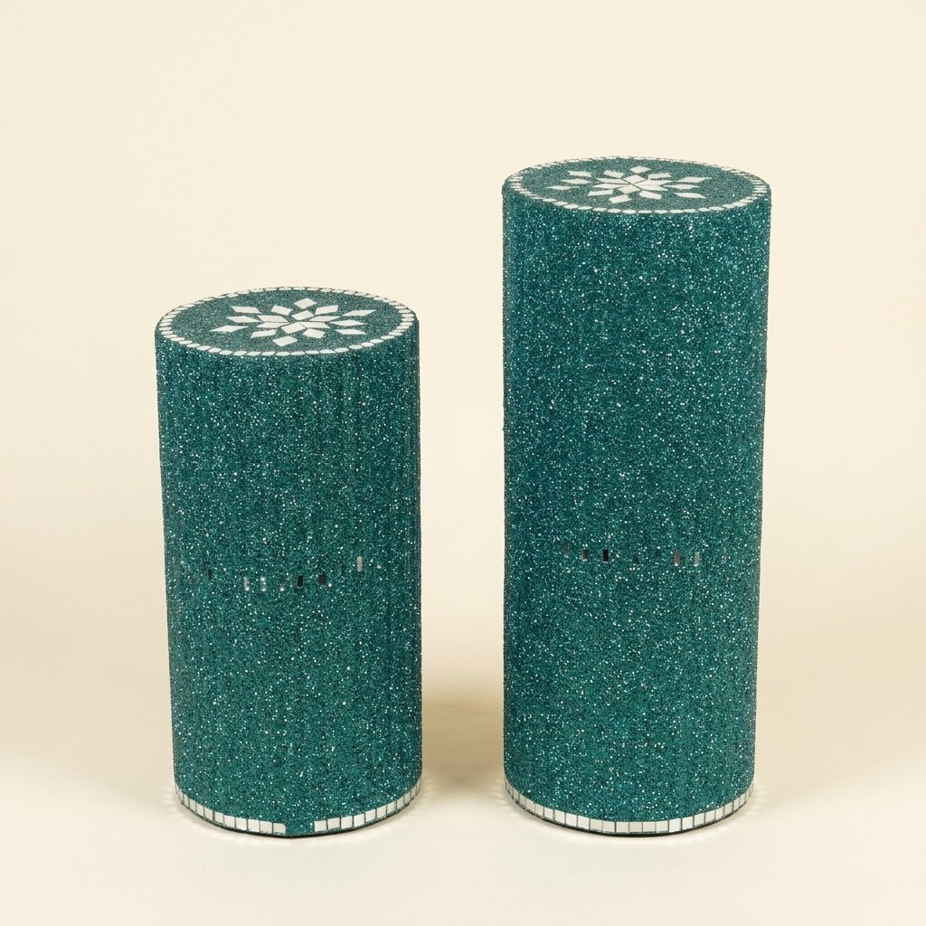 Teal Glitter Cylinder Pedestals