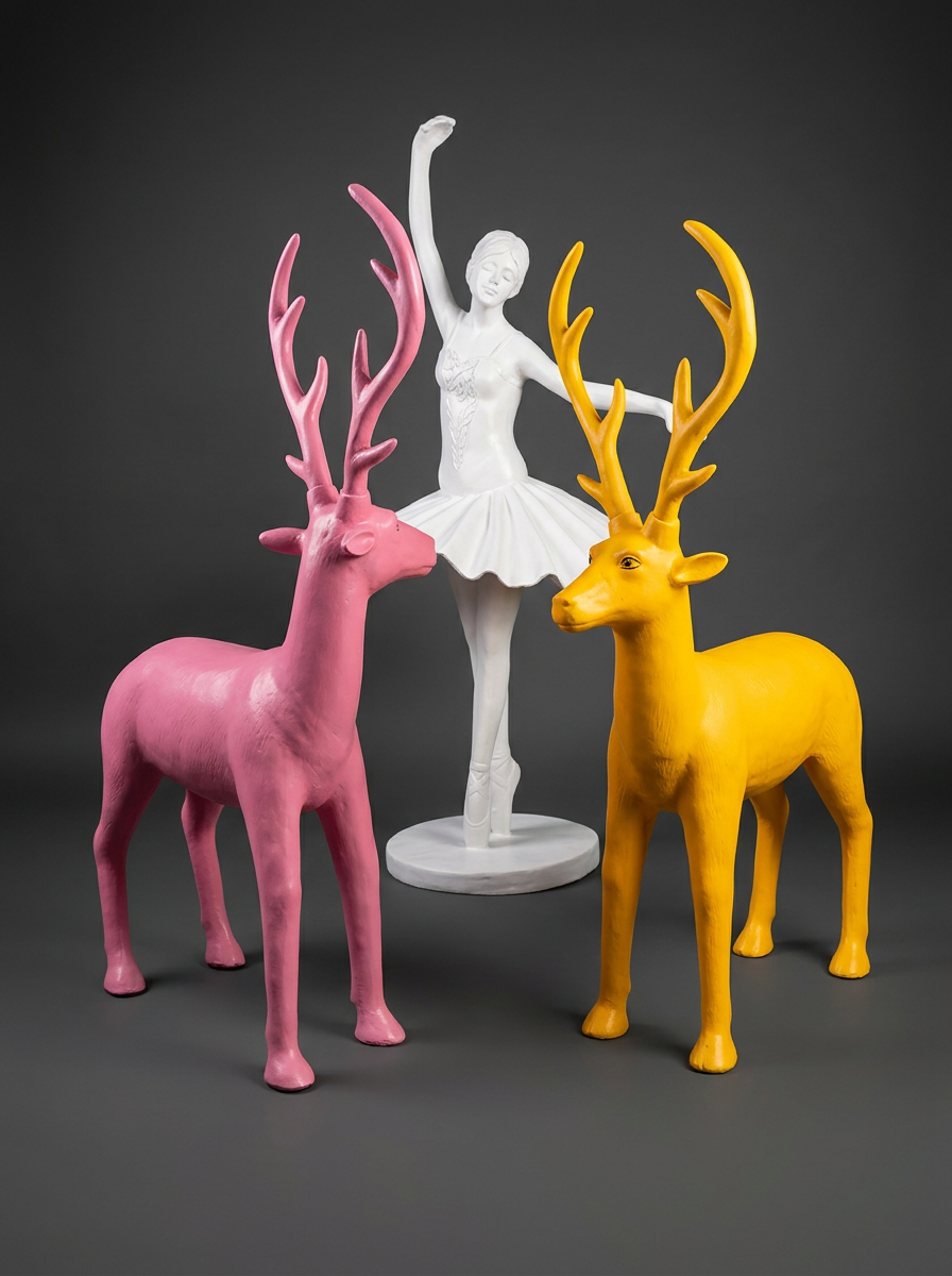 Antlered Deer Pair in Pink & Marigold