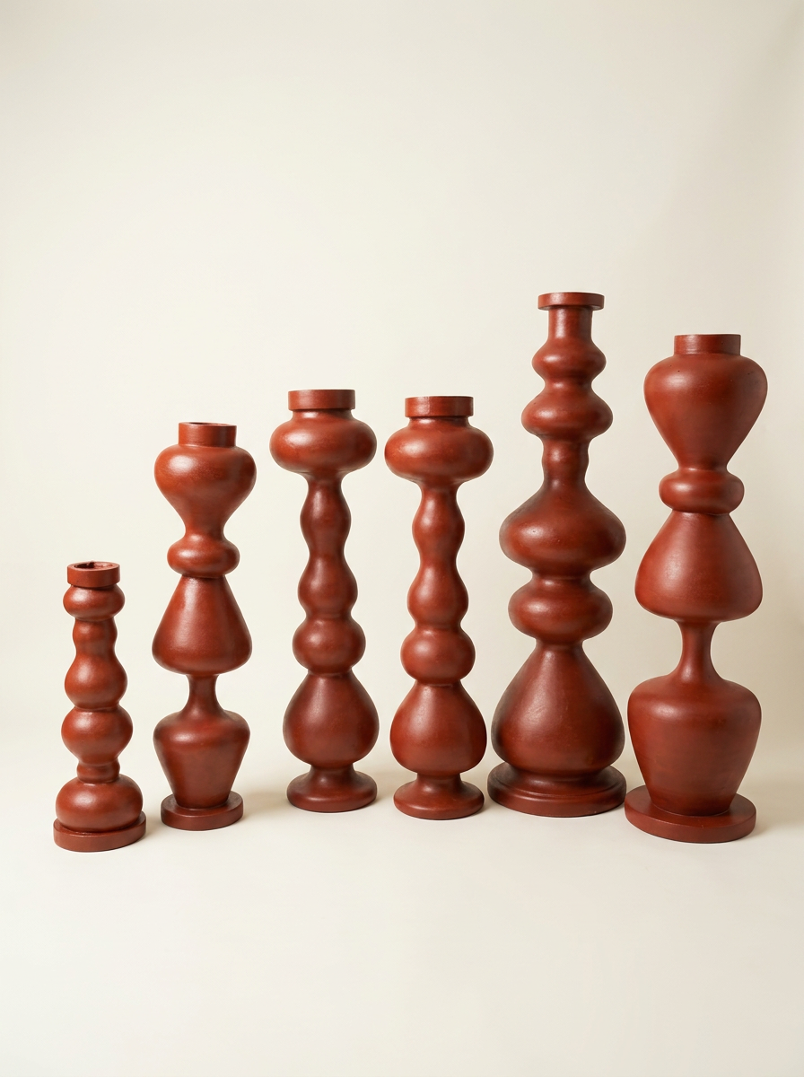 Bobbin Pillar Set in Terracotta Red