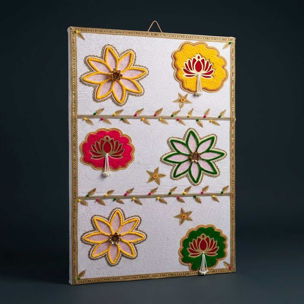 Embroidered Lotus Wall Panel