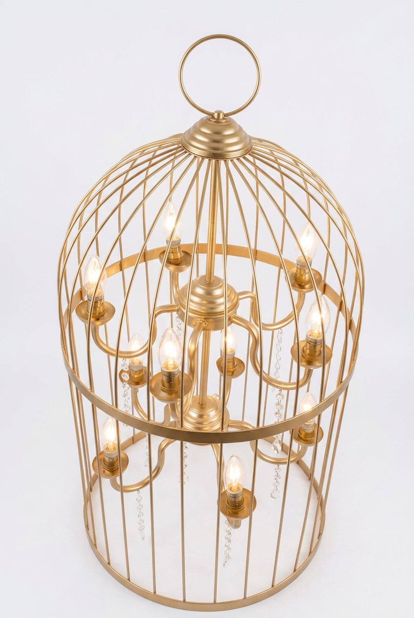 Gold Iron Birdcage Chandelier