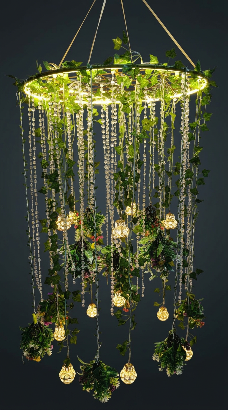 Ivy Crystal Chandelier in Fern Green & Warm White