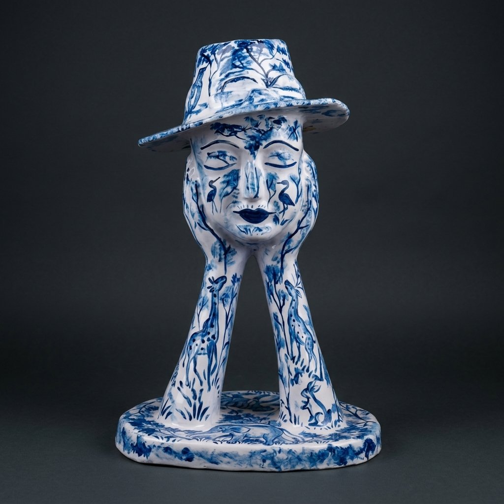 Hand-Painted Surrealist Head Sculpture