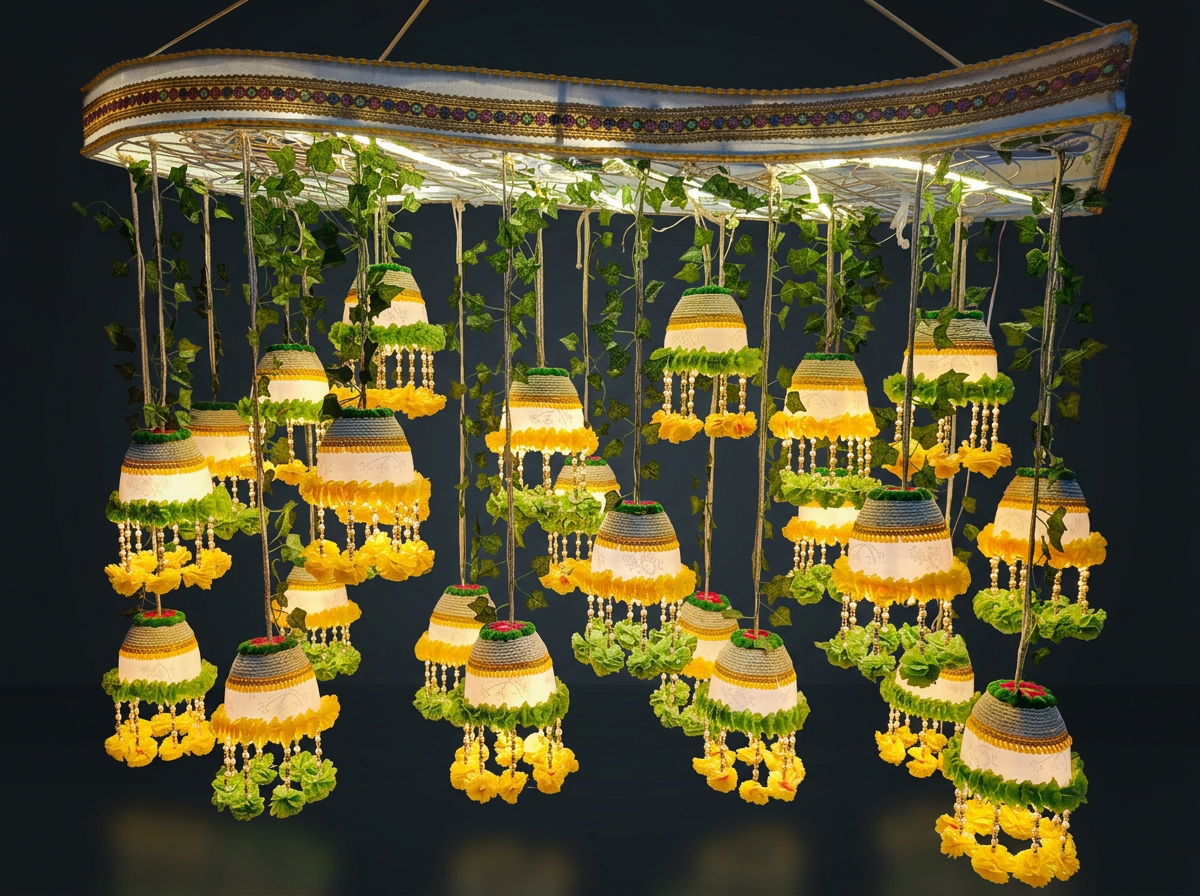 Lit Pot Vine Canopy in Ivory & Marigold