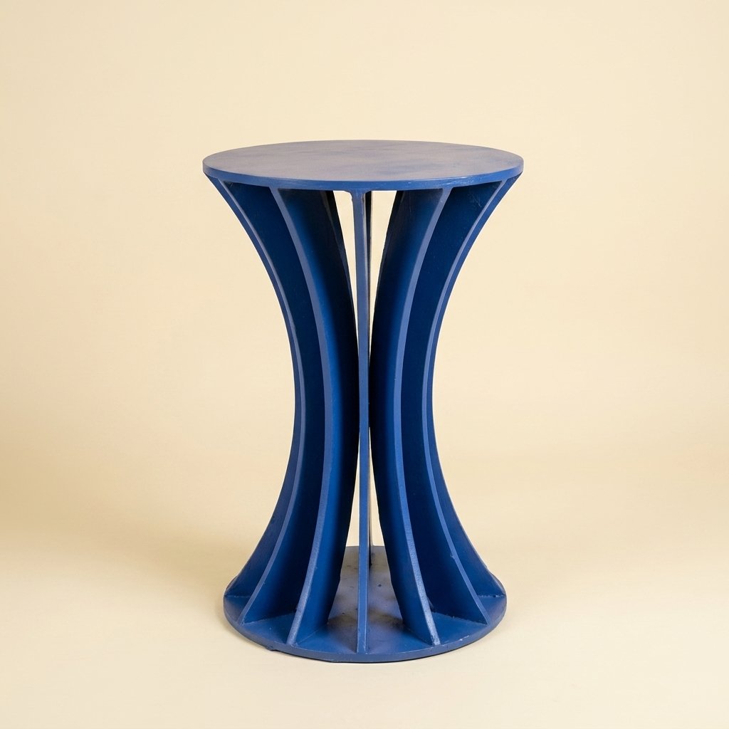 Blue Ribbed Pedestal Stool