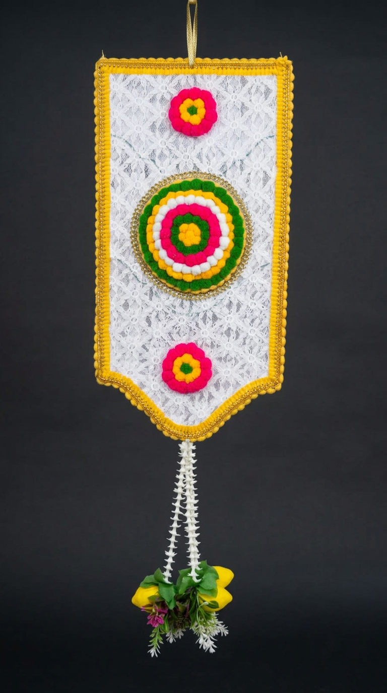 Lace Pom Banner in White & Lemon