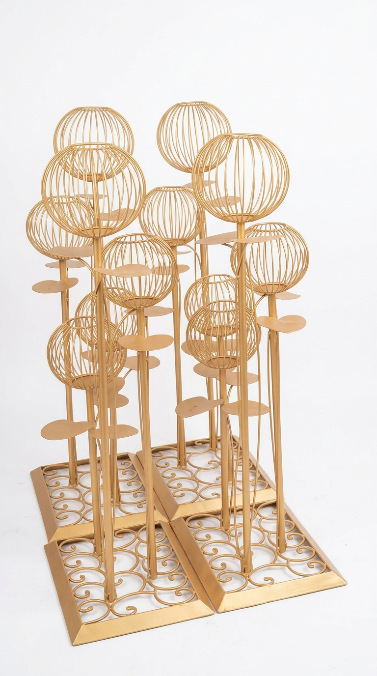 Gold Wire Cage Globe Pillar Stand Set