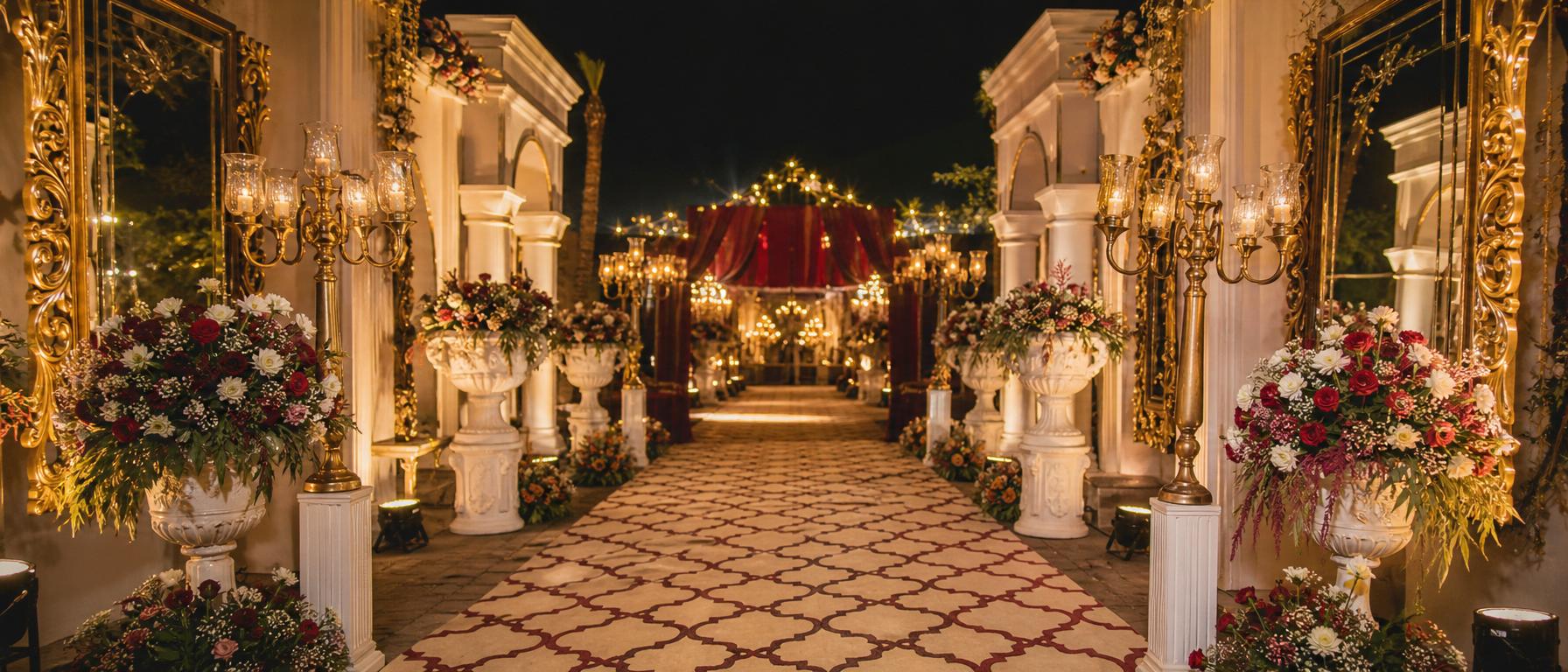 Palace-style entrance decor.