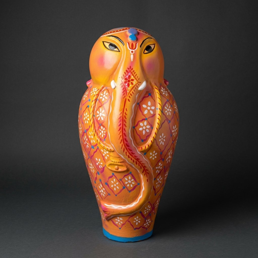 Ganesha Painted Clay Vase