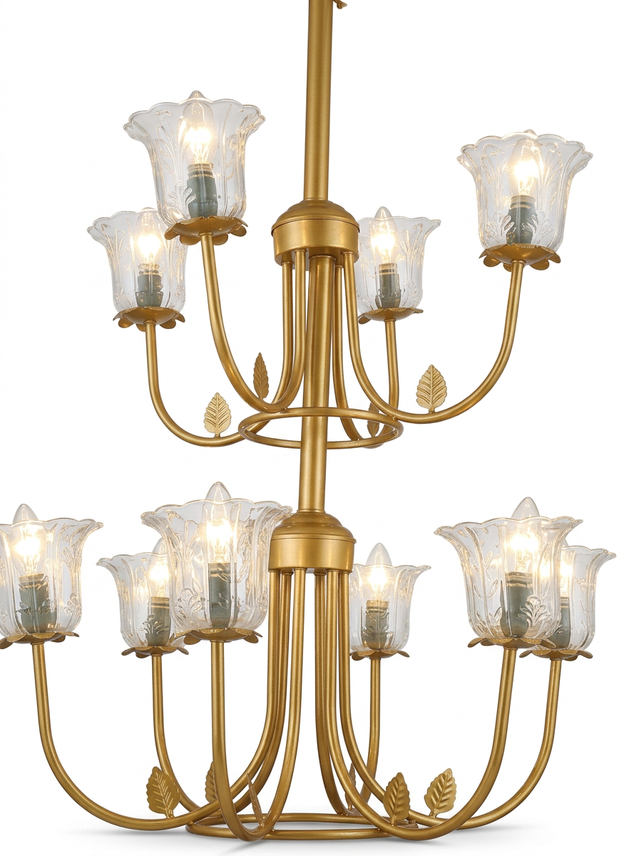 Two-Tier Golden Tulip Glass Chandelier