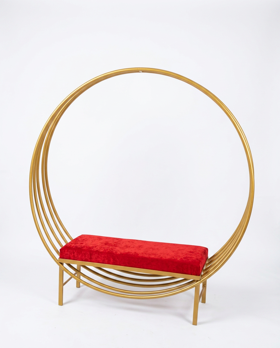 Round Ring Bench with Red Velvet Seat