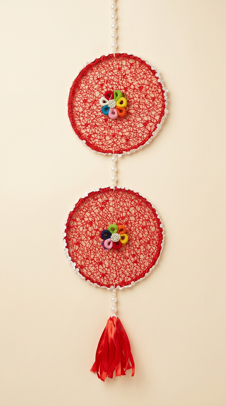 Thread Web Dreamcatcher in Scarlet & Pearl