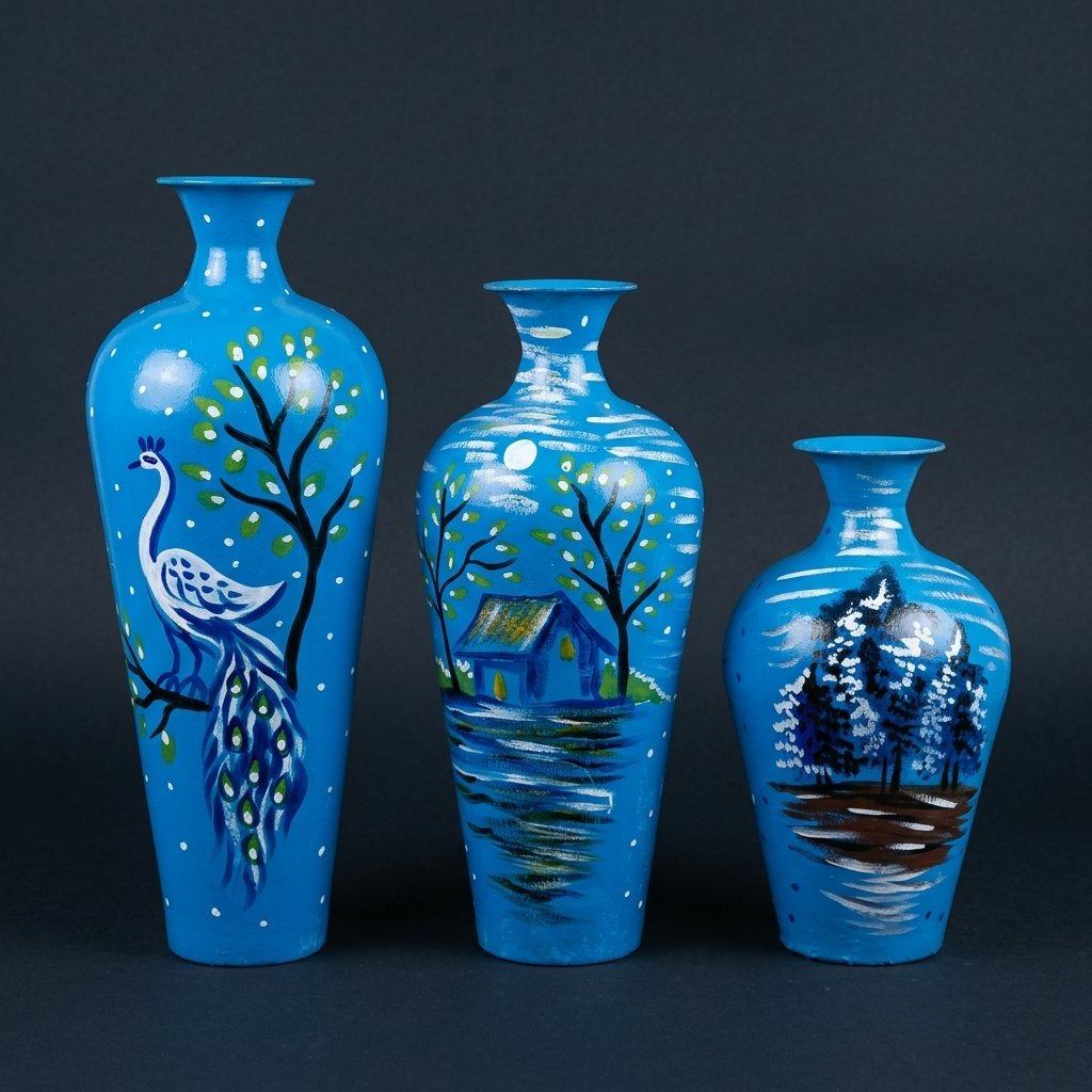Hand-Painted Blue Vase Set