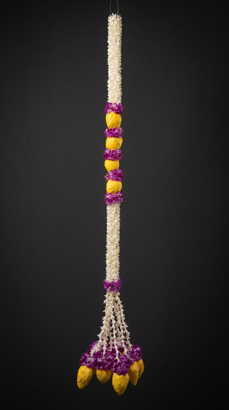 Purple Lotus Garland in Ivory, Violet & Yellow