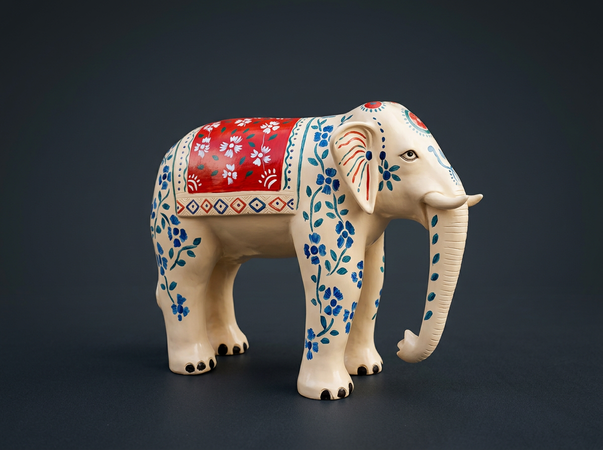 Vine Elephant in Ivory & Scarlet