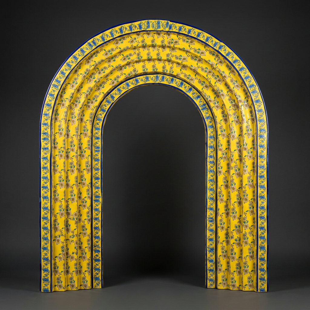 Painted Arch Panel in Saffron & Indigo