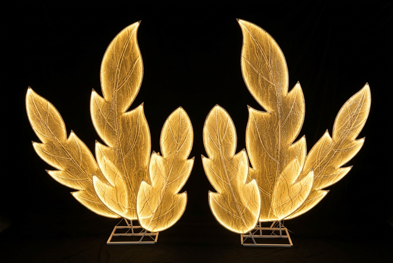 Golden LED Leaf Standee Pair
