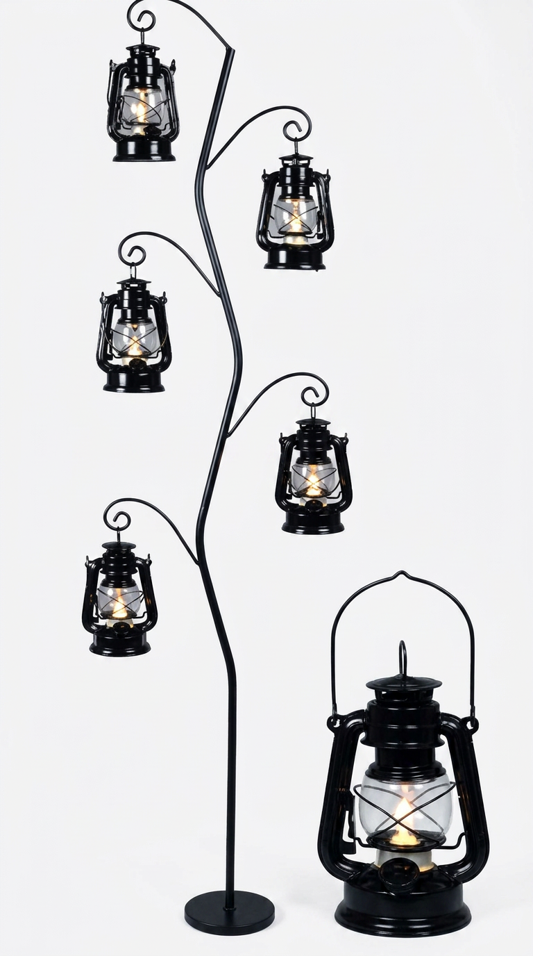 Black Lantern Tree Floor Lamp